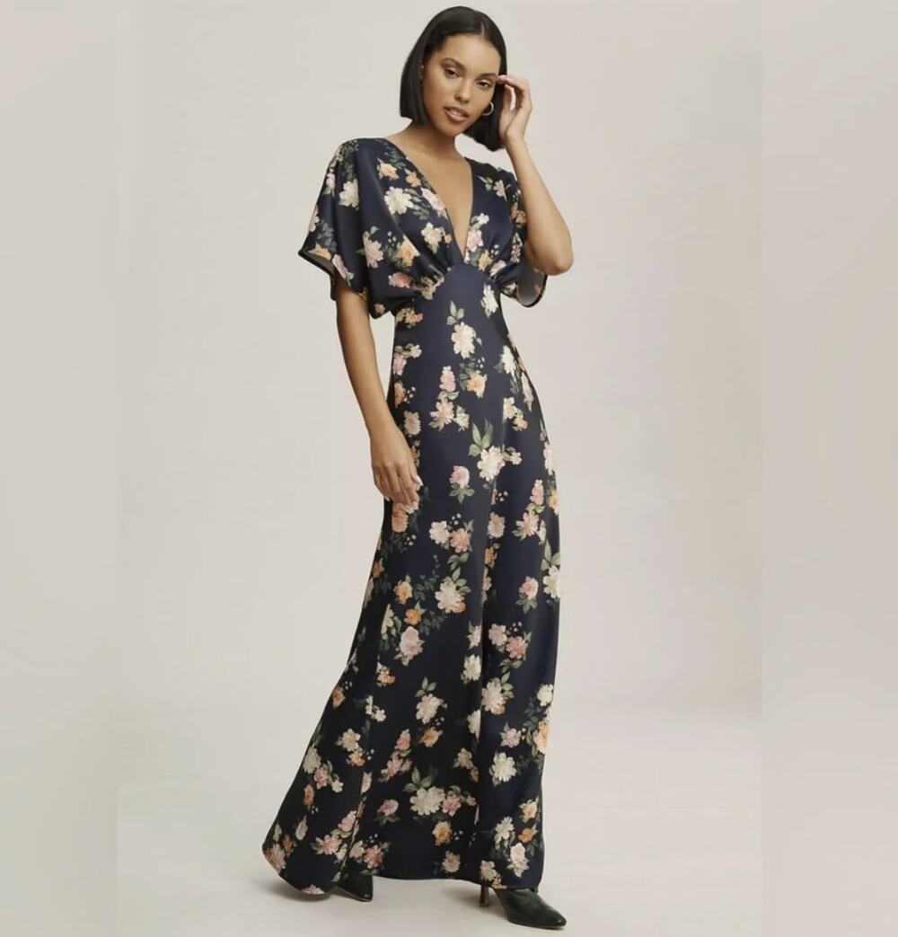 NWT BHLDN Anthropologie Leila Floral Gown in Navy